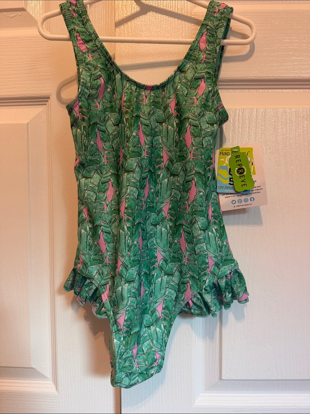 Flap Happy Girls NEW size 8 Tropical Leaf One-Piece Swimsuit with Pink Accents